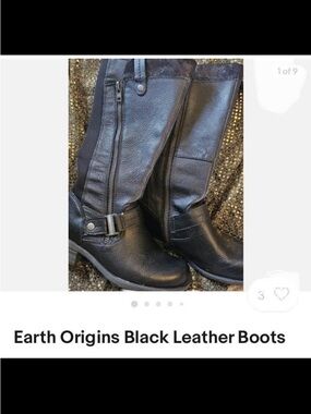 Earth Origins Black Leather Knee-High Buckle Boots